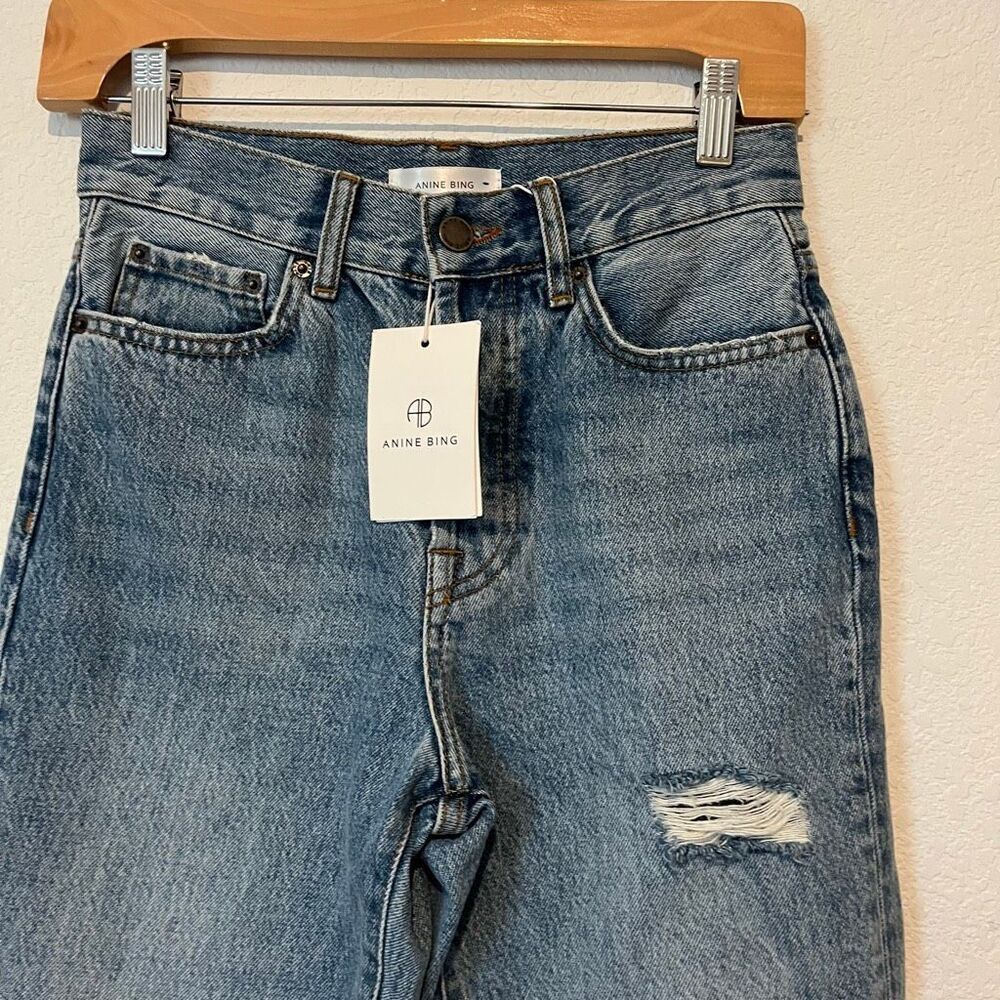 Anine Bing Light Blue Distressed Cropped Jeans - Picture 3 of 8